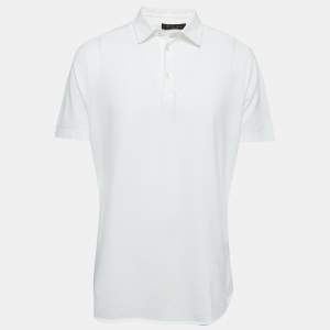Pre Owned Loro Piana White Cotton Pique Short Sleeve Polo T-Shirt XL