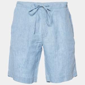 Pre Owned Loro Piana Blue Linen Drawstring Detail Shorts XL