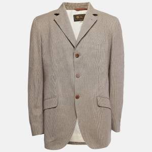 Loro Piana Beige Patterned Cotton Single Breasted Blazer XL