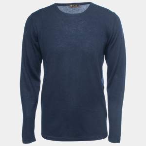 Pre Owned Loro Piana Dark Blue Cashmere Knit Crew Neck Sweater XL