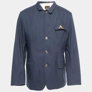 Pre Owned Loro Piana Navy Blue Nylon Single-Breasted Jacket L