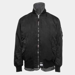 Loro Piana Black/Grey Nylon & Wool Bomber Jacket L