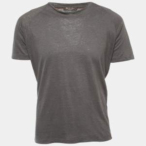 Pre Owned Loro Piana Grey Linen Half Sleeve T-Shirt M