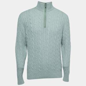 Pre Owned Loro Piana Mint Green Baby Cashmere Zip-Up Sweater XL