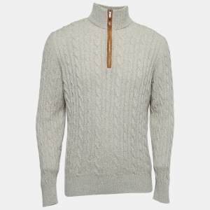 Pre Owned Loro Piana Brown Baby Cashmere Zip-Up Sweater XL