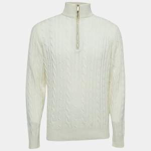 Loro Piana Ivory White Baby Cashmere Zip-Up Sweater XL