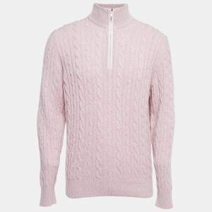 Loro Piana Pink Baby Cashmere Zip-Up Sweater XL