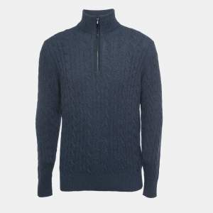 Pre Owned Loro Piana Navy Blue Baby Cashmere Zip-Up Sweater XL