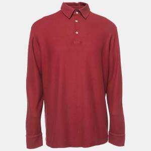 Pre Owned Loro Piana Red Cotton Long Sleeve Polo T-Shirt XXL