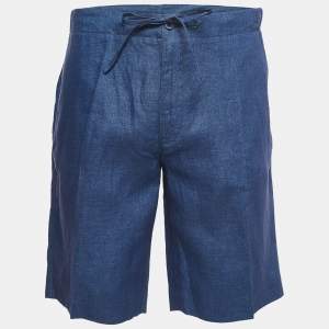 Pre Owned Loro Piana Blue Linen Drawstring Shorts XL