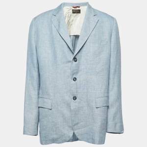 Loro Piana Grey Linen Blend Single Breasted Blazer XXXL