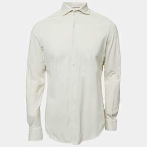 Loro Piana Off-White Cotton Pique Button Front Full Sleeve Shirt M