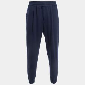 Loro Piana Navy Blue Wool Knit Drawstring Joggers XXL