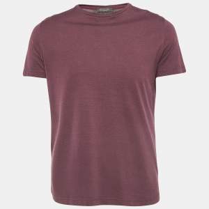 Pre Owned Loro Piana Burgundy Cotton Crew Neck T-Shirt M