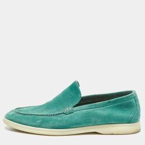 Pre Owned Loro Piana Green Suede Summer Walk Loafers Size 42.5