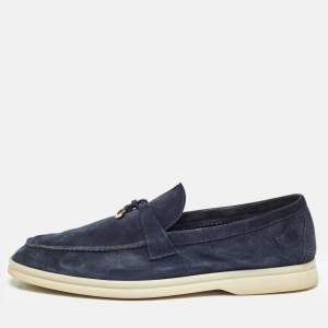 Loro Piana Navy Blue Suede Summer Charms Walk Loafers Size 41.5