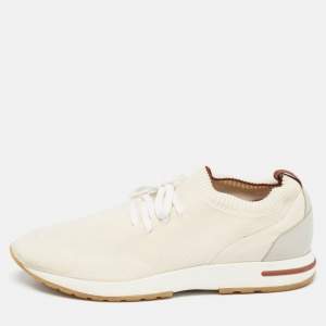 Loro Piana White/Grey Knit Fabric and Leather 360 LP Flexy Walk Lace Up Sneakers Size 44