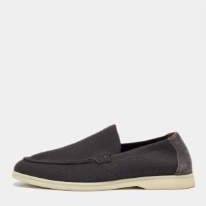 Pre Owned Loro Piana Grey Fabric and Suede Summer Walk Loafers Size 41.5