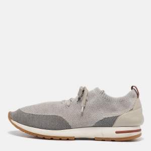 Pre Owned Loro Piana Grey Fabric and Leather 360 LP Flexy Walk Lace Up Sneakers Size 46