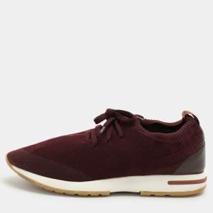 Loro Piana Burgundy Knit Fabric 360 LP Flexy Walk Low Top Sneakers Size 41