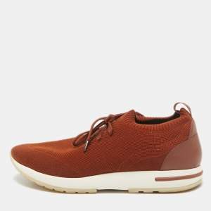 Loro Piana Brown Knit Fabric and Leather 360 LP Flexy Walk Sneakers Size 42
