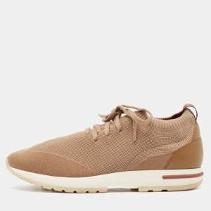 Pre Owned Loro Piana Brown Knit Fabric 360 LP Flexy Walk Sneakers Size 41
