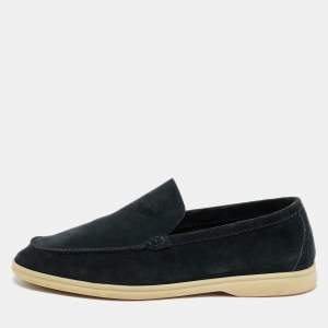 Pre Owned Loro Piana Navy Blue Suede Summer Walk Slip On Loafers Size 43