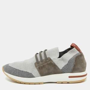 Loro Piana Grey Knit Fabric and Suede 360 Flexy Walk Sneakers Size 40