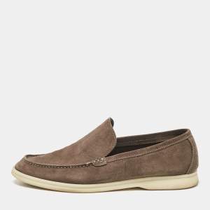 Loro Piana Brown Suede 'Summer Walk' Slip On Loafers Size 42