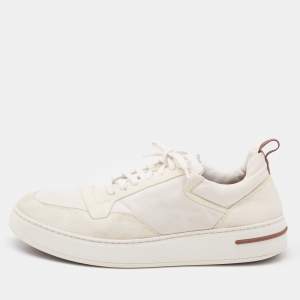 Loro Piana White Canvas and Suede Newport Low Top Sneakers Size 42