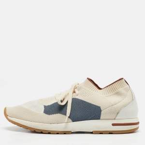 Pre Owned Loro Piana Tricolor Knit Fabric and Leather 360 LP Flexy Walk Lace Up Sneakers Size 42