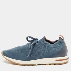 Loro Piana Navy Blue Knit Fabric 360 LP Flexy Walk Low Top Sneakers Size 42