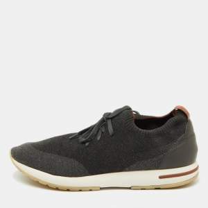 Loro Piana Dark Grey Knit Fabric 360 LP Flexy Walk Low Top Sneakers Size 45