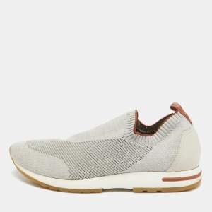 Pre Owned Loro Piana Grey Knit Fabric 360 LP Flexy Walk Slip On Sneakers Size 43