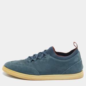 Loro Piana Blue Nubuck Leather Soho Walk Low Top Sneakers Size 43.5