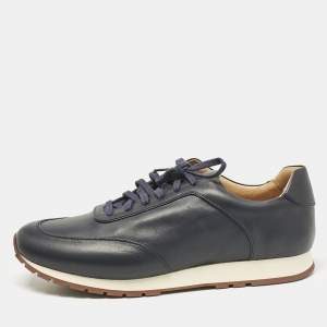 Loro Piana Dark Blue Leather Lace Up Sneakers Size 45.5