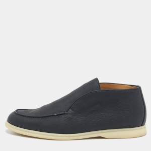 Pre Owned Loro Piana Navy Blue Leather Open Walk Ankle Length Boots Size 44