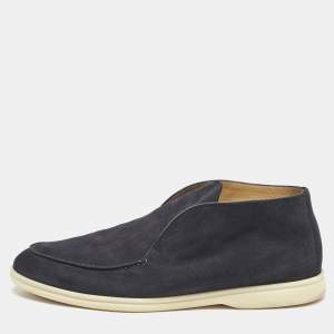 Pre Owned Loro Piana Navy Blue Suede Open Walk Ankle Length Boots Size 44