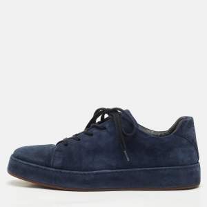 Loro Piana Navy Blue Suede 360 Flexy Walker Lace Up Sneakers Size 42