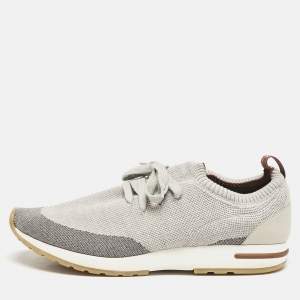 Loro Piana Grey/Cream Knit Fabric and Leather 360 Flexy Walker Slip On Sneakers Size 43