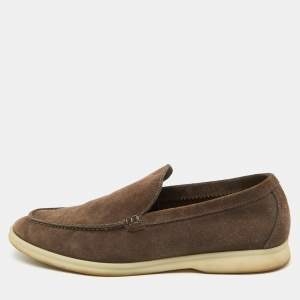 Loro Piana Dark Brown Suede Summer Walk Slip On Loafers Size 40.5