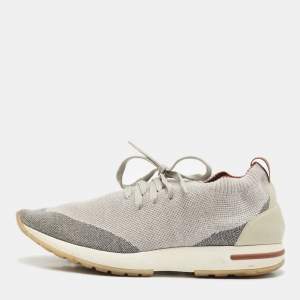 Loro Piana Grey Knit Fabric and Leather 360 Flexy Walker Slip On Sneakers Size 40