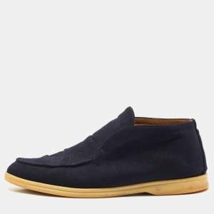 Loro Piana Navy Blue Fabric Open Walk Slip On Ankle Boots Size 42.5