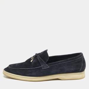 Loro Piana Navy Blue Suede Summer Charms Walk Loafers Size 41