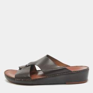 Loro Piana Brown Leather New Buckle Sandals Size 44