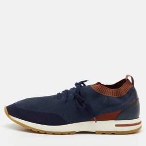 Loro Piana Navy Blue Knit Fabric 360 LP Flexy Walk Low Top Sneakers Size 45