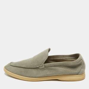 Loro Piana Grey Suede Summer Walk Slip On Loafers Size 42.5