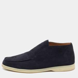 Pre Owned Loro Piana Navy Blue Suede Open Walk Ankle Length Boots Size 41
