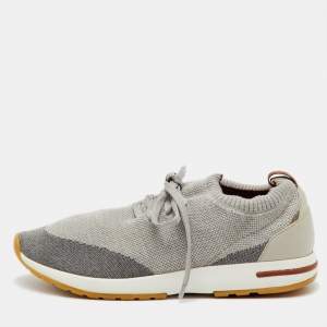 Pre Owned Loro Piana Light Grey Knit Fabric 360 LP Flexy Walk Low Top Sneakers Size 42