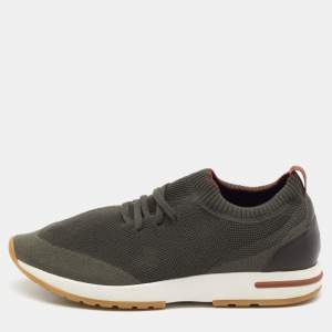 Pre Owned Loro Piana Olive Green Knit Fabric 360 LP Flexy Walk Low Top Sneakers Size 41
